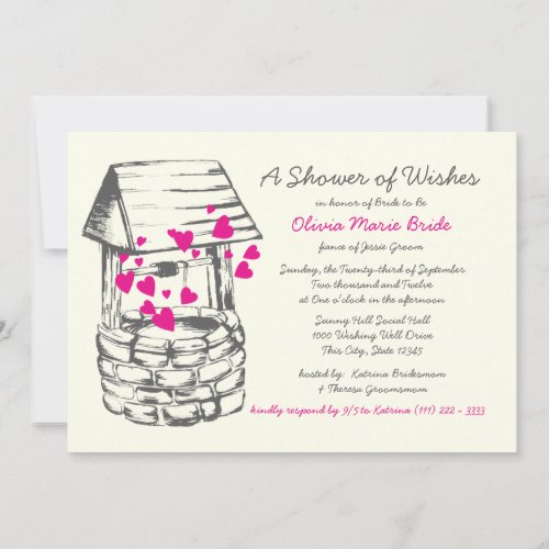 Wishing Well Bridal Shower Pink Hearts Personalized Announcement