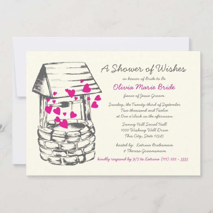 Wishing Well Bridal Shower Pink Hearts Invitation Zazzle