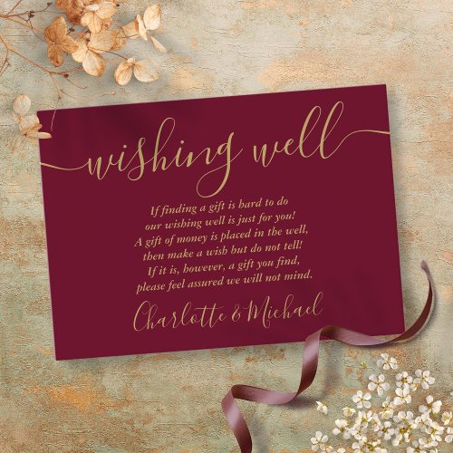 Wishing Well Burgundy and Gold Wedding Enclosure Card