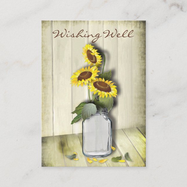 WISHING WELL CARD  MASON JAR WITH SUNFLOWERS (Front)