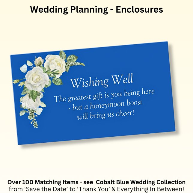 Wishing Well - Cobalt Blue & White Roses Wedding  Enclosure Card (Creator Uploaded)
