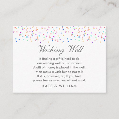 Wishing Well Colorful Rainbow Confetti Wedding Enclosure Card