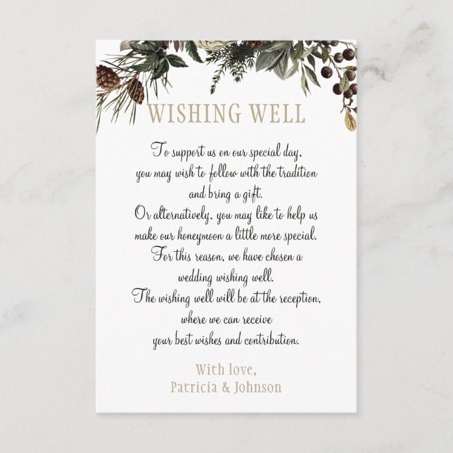 Wishing well elegant floral chic winter wedding enclosure card (Front)