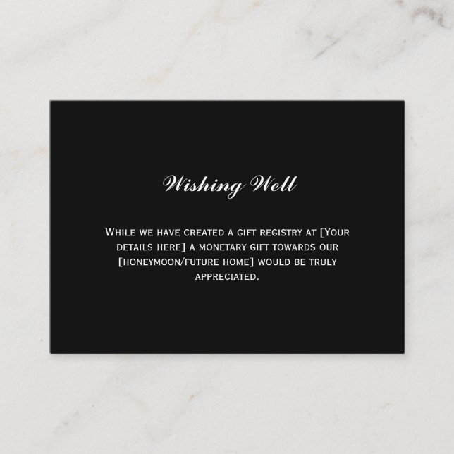 Wishing Well Elegant Simple Black Enclosure Card (Front)