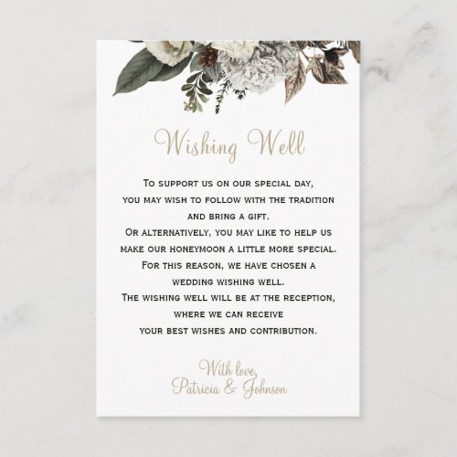 Wishing well elegant white peonies winter wedding enclosure card