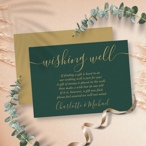 Wishing Well Emerald Green And Gold Wedding Enclosure Card