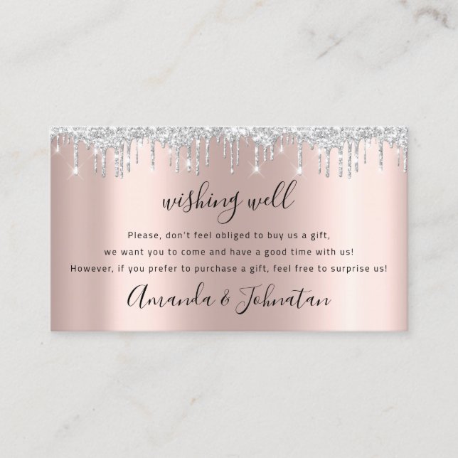 Wishing Well For Wedding Gift Idea Rose Drips Gray Business Card (Front)
