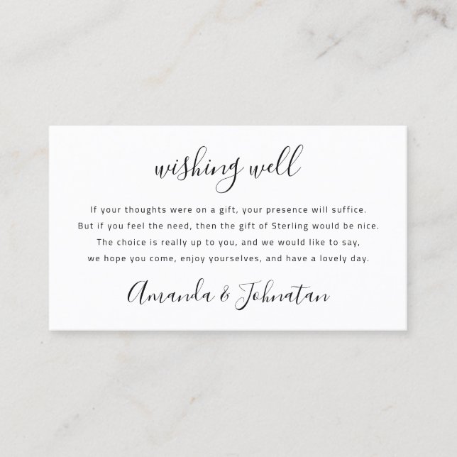 Wishing Well For Wedding Sterling Gift Money White Business Card (Front)