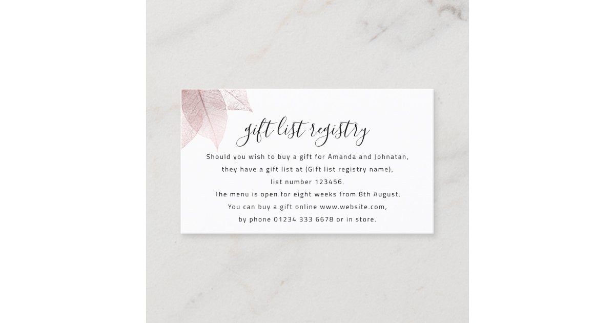 Wishing Well Gift List Registry Number Wedding Business Card Zazzle Com