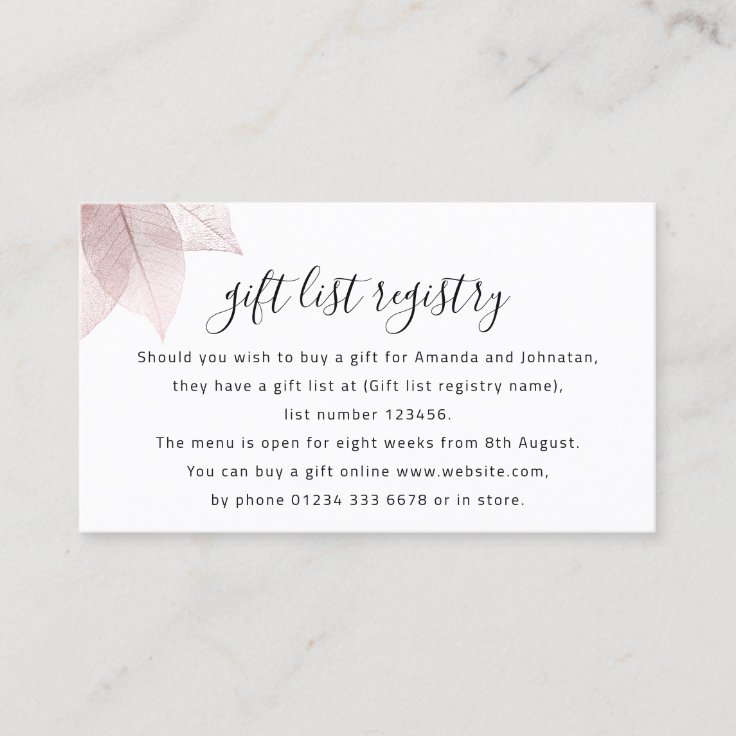 Wishing Well Gift List Registry Number Wedding Business Card Zazzle