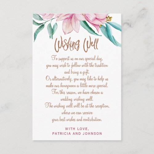 Wishing well glam floral pink copper script enclosure card