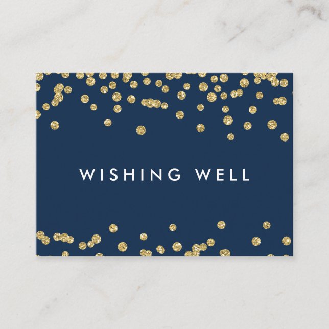 Wishing Well Gold Faux Glitter Confetti Navy Blue Enclosure Card (Front)