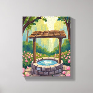 Wishing Well Magical Floral Forest Canvas Print