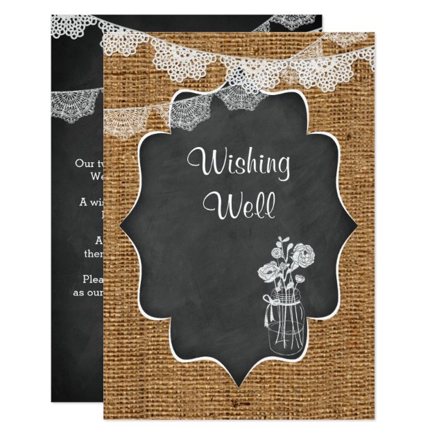 Wishing Well | Mason Jar, Lace, Burlap, Chalkboard Card