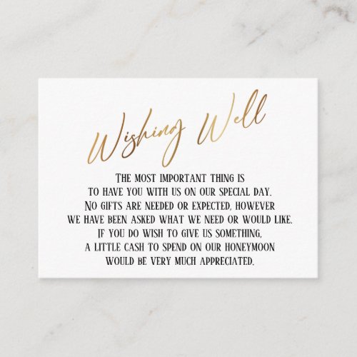 Wishing Well Modern Gold Handwriting Wedding Enclosure Card
