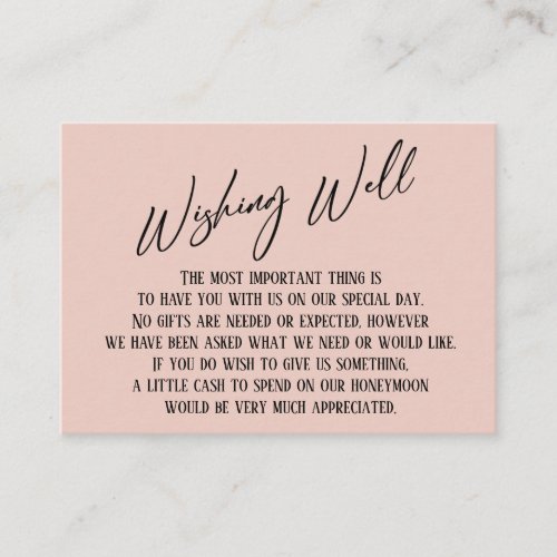 Wishing Well Modern Handwriting Simple Blush Pink Enclosure Card