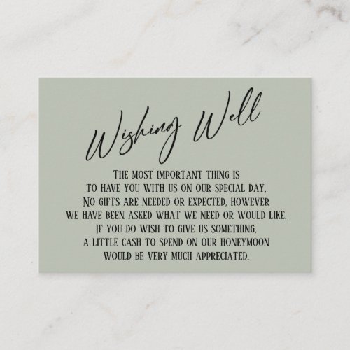 Wishing Well Modern Handwriting Simple Sage Green Enclosure Card