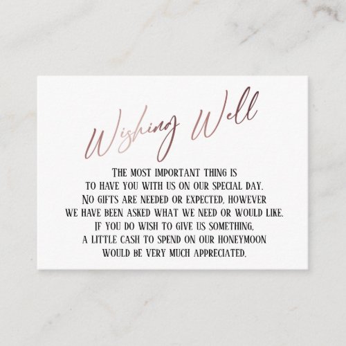 Wishing Well Modern Rose Gold Handwriting Enclosure Card