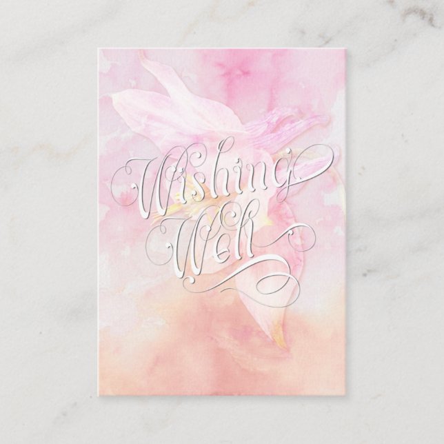 WISHING WELL PINK COLUMBINE WATERCOLOR SPLASH ENCLOSURE CARD (Front)