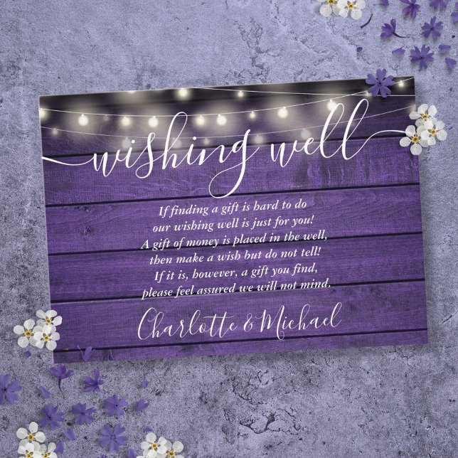 Wishing Well Purple Wood String Lights Wedding Enclosure Card (Wishing Well Purple Wood String Lights Wedding Enclosure Card)