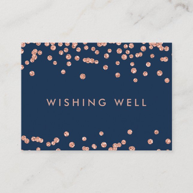 Wishing Well Rose Gold Glitter Confetti Navy Blue Enclosure Card (Front)