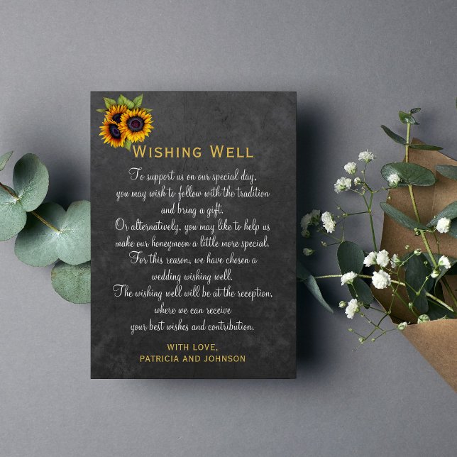 Wishing well rustic sunflowers chalkboard enclosure card (Creator Uploaded)