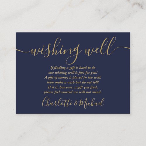 Wishing Well Script Navy Blue And Gold Wedding Enclosure Card