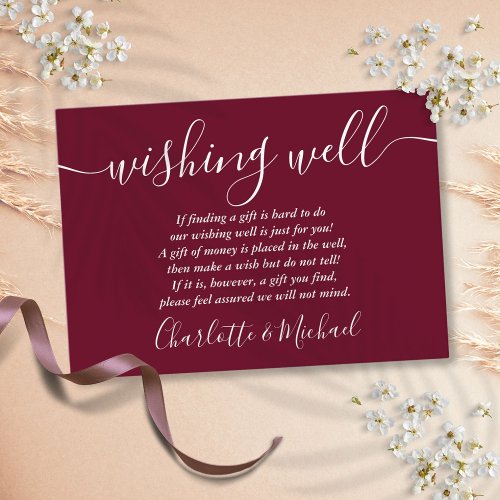 Wishing Well Signature Script Burgundy Wedding Enclosure Card