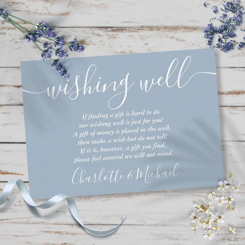 Wishing Well Signature Script Dusty Blue Wedding Enclosure Card
