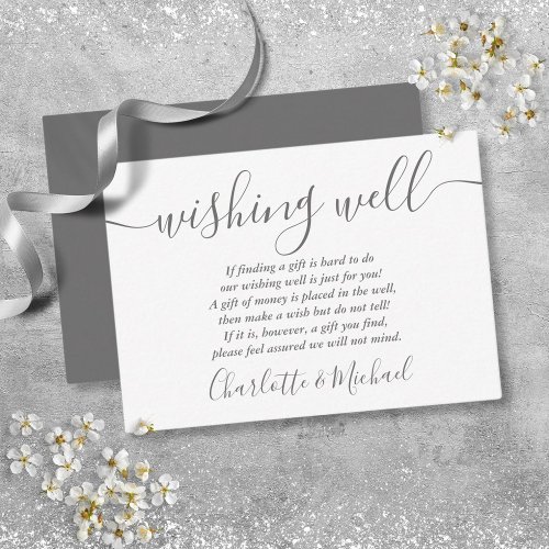 Wishing Well Signature Script Gray White Wedding Enclosure Card