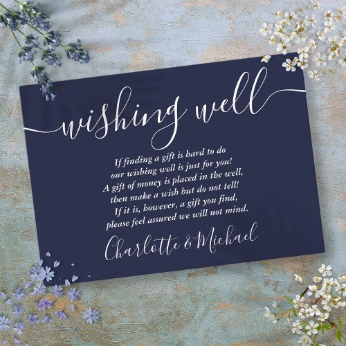 Wishing Well Signature Script Navy Blue Wedding Enclosure Card