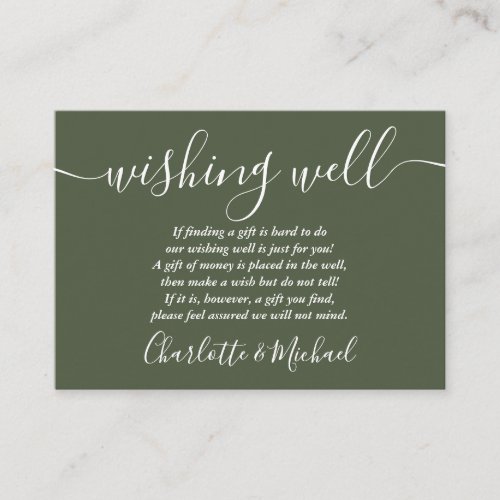 Wishing Well Signature Script Olive Green Wedding Enclosure Card