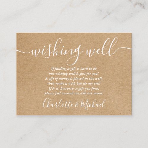 Wishing Well Signature Script Rustic Kraft Wedding Enclosure Card