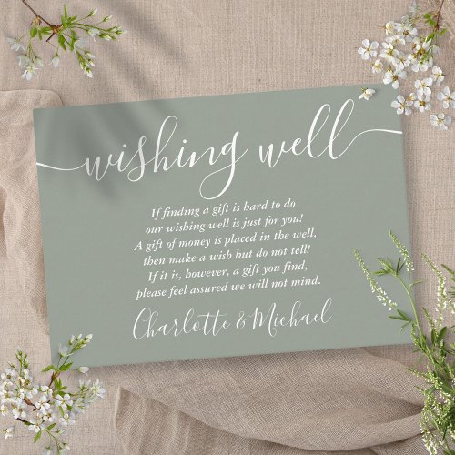 Wishing Well Signature Script Sage Green Wedding Enclosure Card