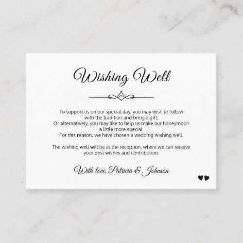 Wishing well simple calligraphy black and white enclosure card
