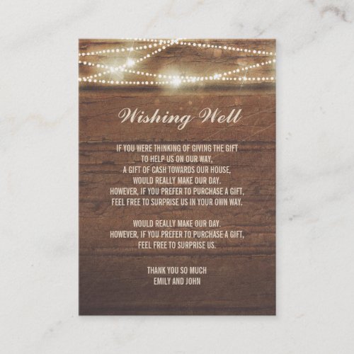 Wishing Well String Lights Barn Wood Wedding Enclosure Card