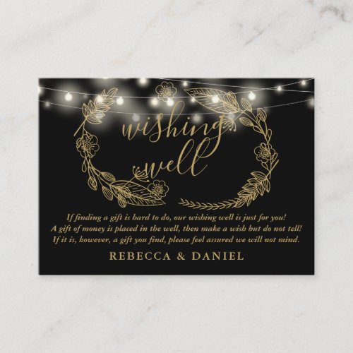 Wishing Well String Lights Black And Gold Wedding Enclosure Card
