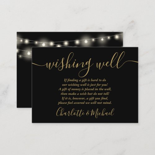 Wishing Well String Lights Black And Gold Wedding Enclosure Card