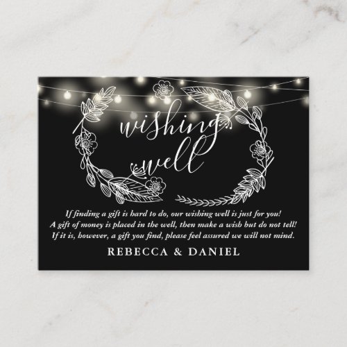 Wishing Well String Lights Black And White Wedding Enclosure Card