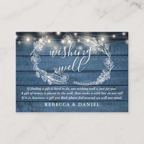 Wishing Well String Lights Blue Wood Wedding Enclosure Card