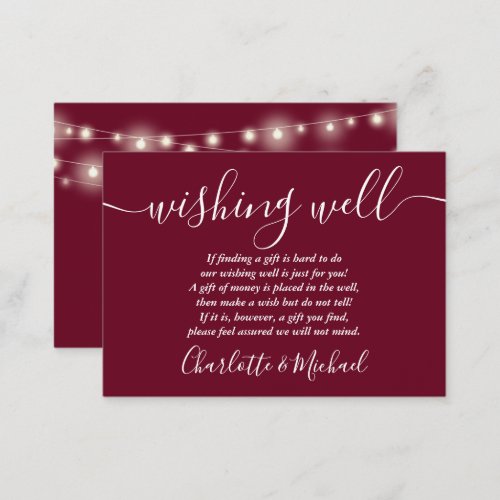 Wishing Well String Lights Burgundy Wedding Enclosure Card