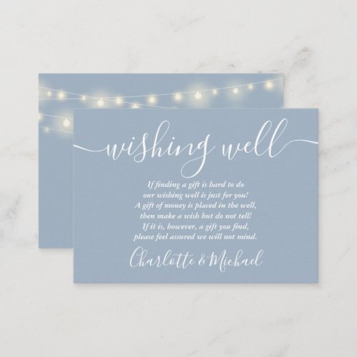 Wishing Well String Lights Dusty Blue Wedding Enclosure Card