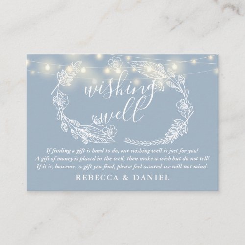 Wishing Well String Lights Dusty Blue Wedding Enclosure Card