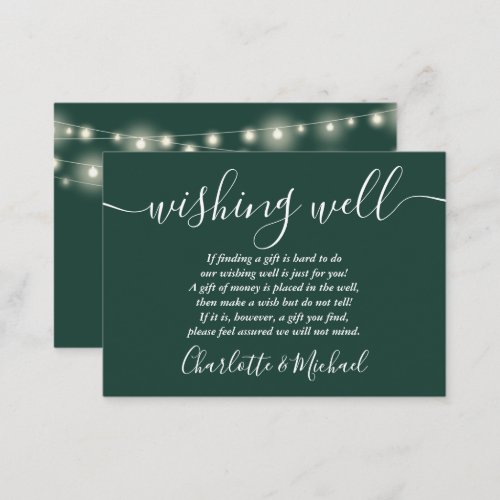 Wishing Well String Lights Emerald Green Wedding Enclosure Card