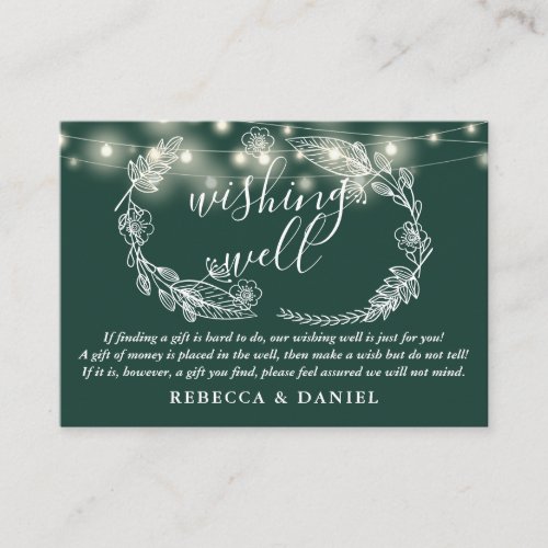 Wishing Well String Lights Emerald Wedding Enclosure Card