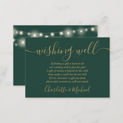 Wishing Well String Lights Green And Gold Wedding Enclosure Card