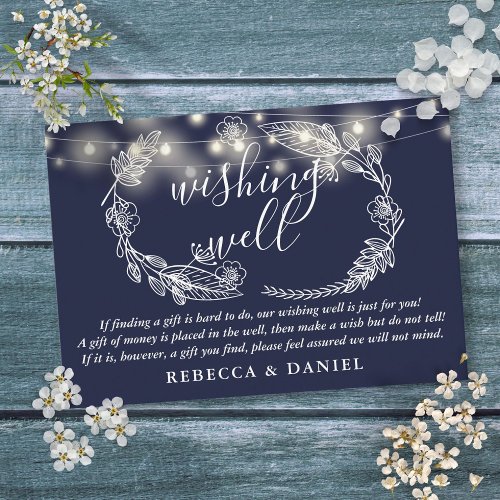 Wishing Well String Lights Navy Blue Wedding Enclosure Card