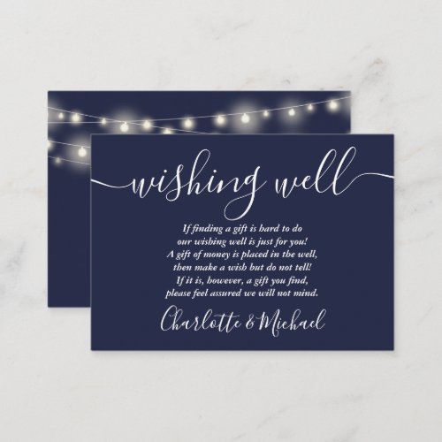Wishing Well String Lights Navy Blue Wedding Enclosure Card