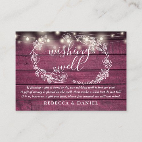 Wishing Well String Lights Rustic Red Wood Wedding Enclosure Card