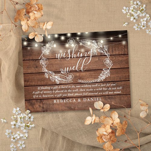 Wishing Well String Lights Rustic Wood Wedding Enclosure Card